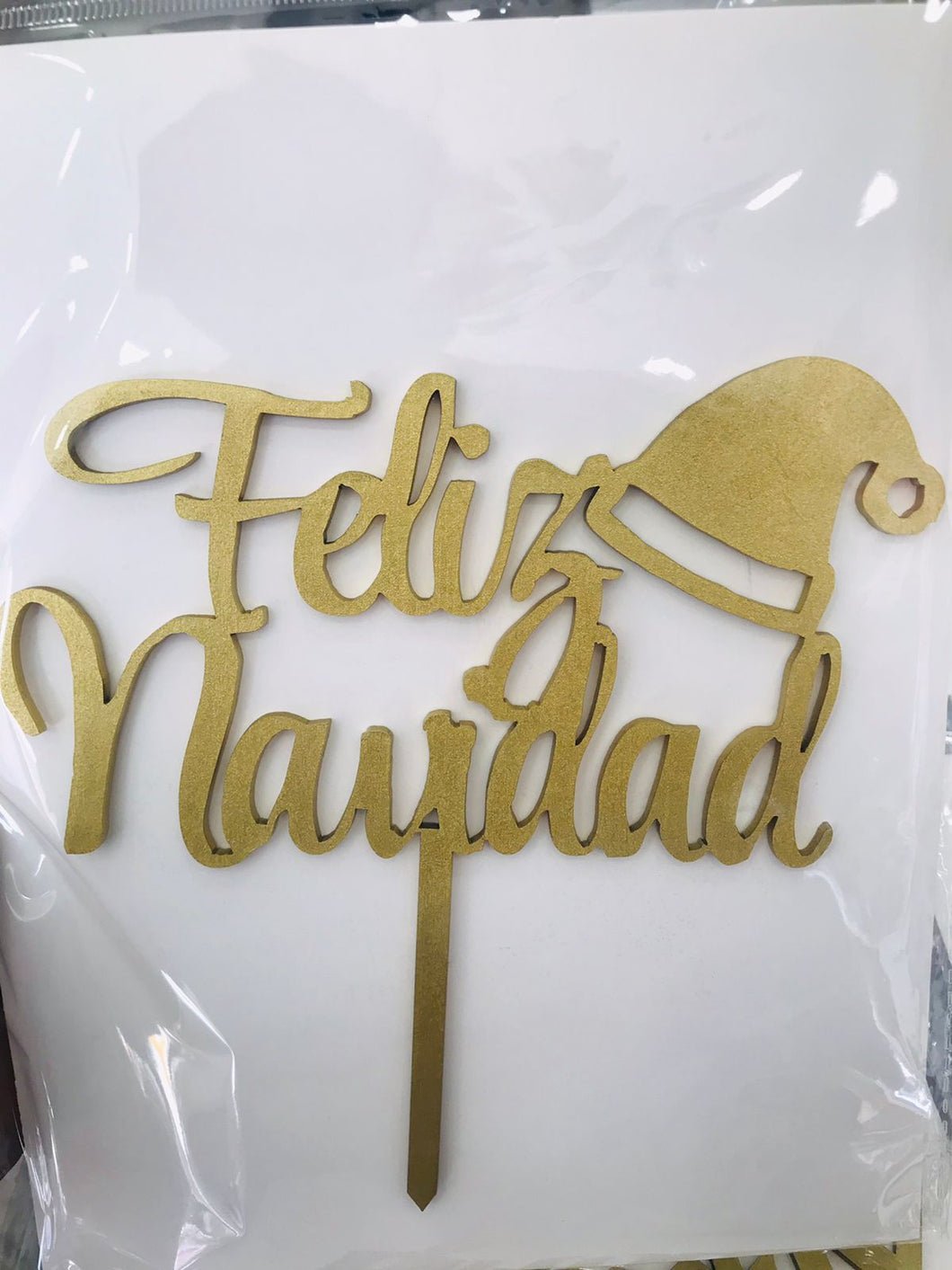 Cake Topper Dorado Feliz Navidad Santa