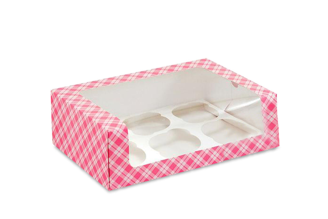 Caja Rosa con Ventana para 6 Cupcakes