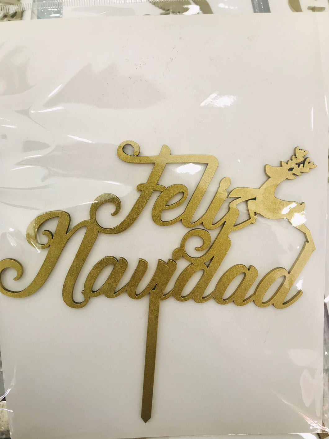 Cake Topper Dorado Feliz Navidad Reno