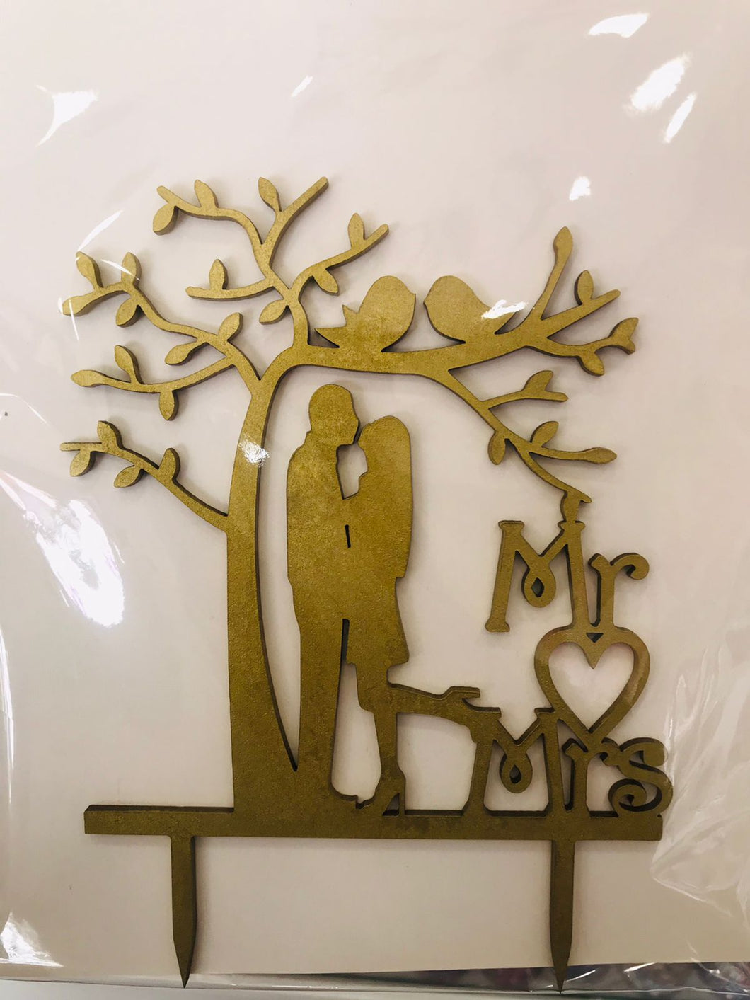 Cake Topper Dorado Mr & Mrs Arbol