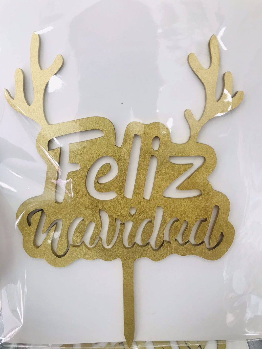 Cake Topper Dorado Feliz Navidad Cuernos Reno