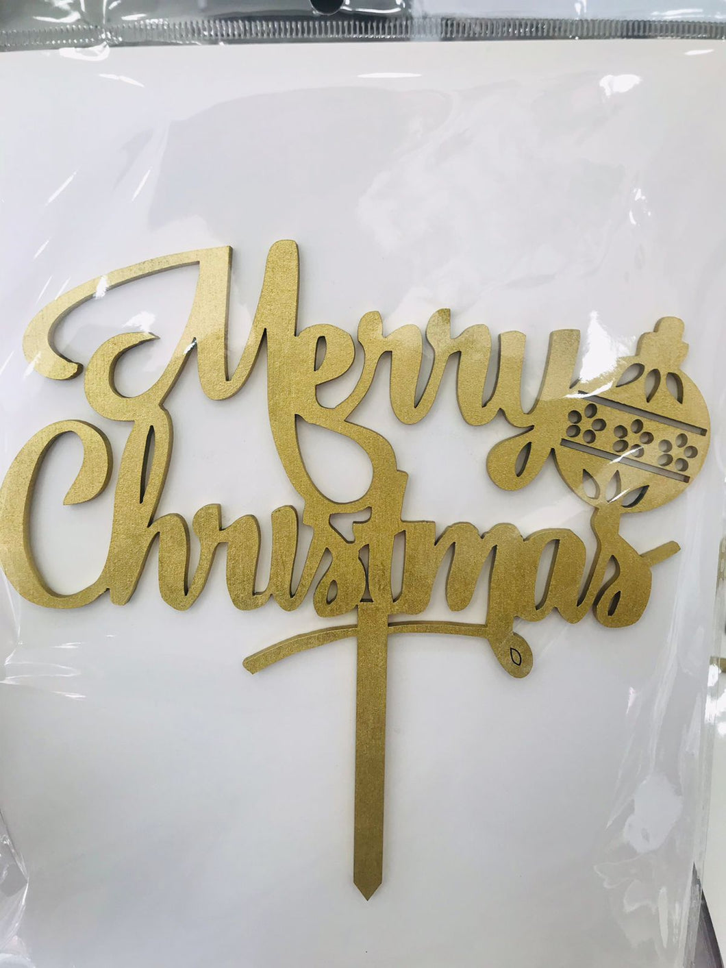 Cake Topper Dorado Merry Christmas Esfera