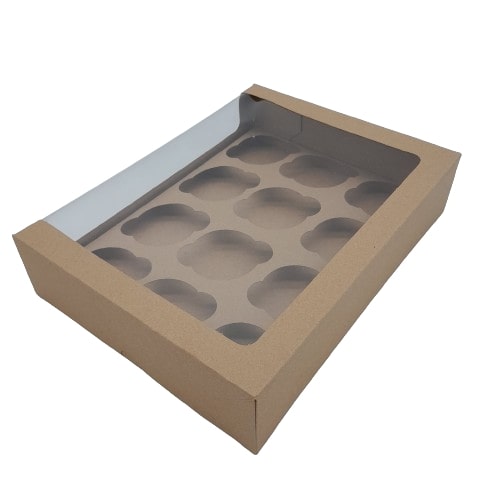 CAJA KRAFT PARA 12 CUPCAKES VENTANA RECTANGULAR