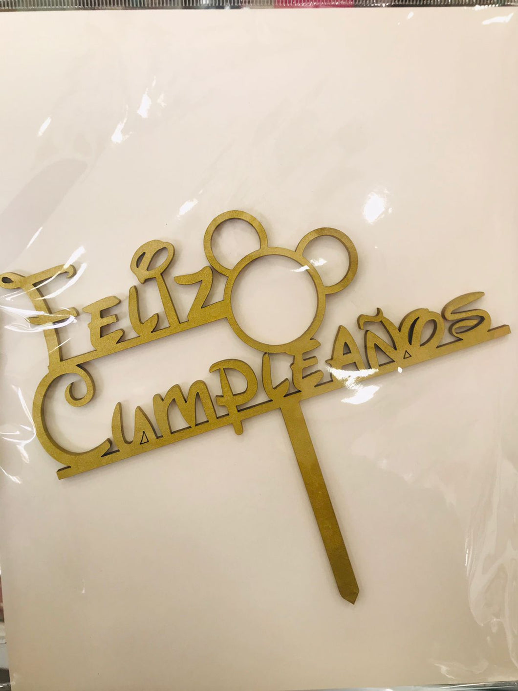 Cake Topper Dorado Feliz Cumpleaños Mickey Mouse