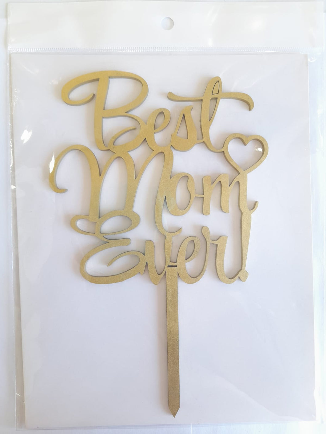 Cake Topper Dorado Best Mom Ever Corazon