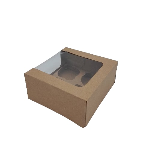 CAJA KRAFT PARA 4 CUP CAKES VENTANA VINTAGE