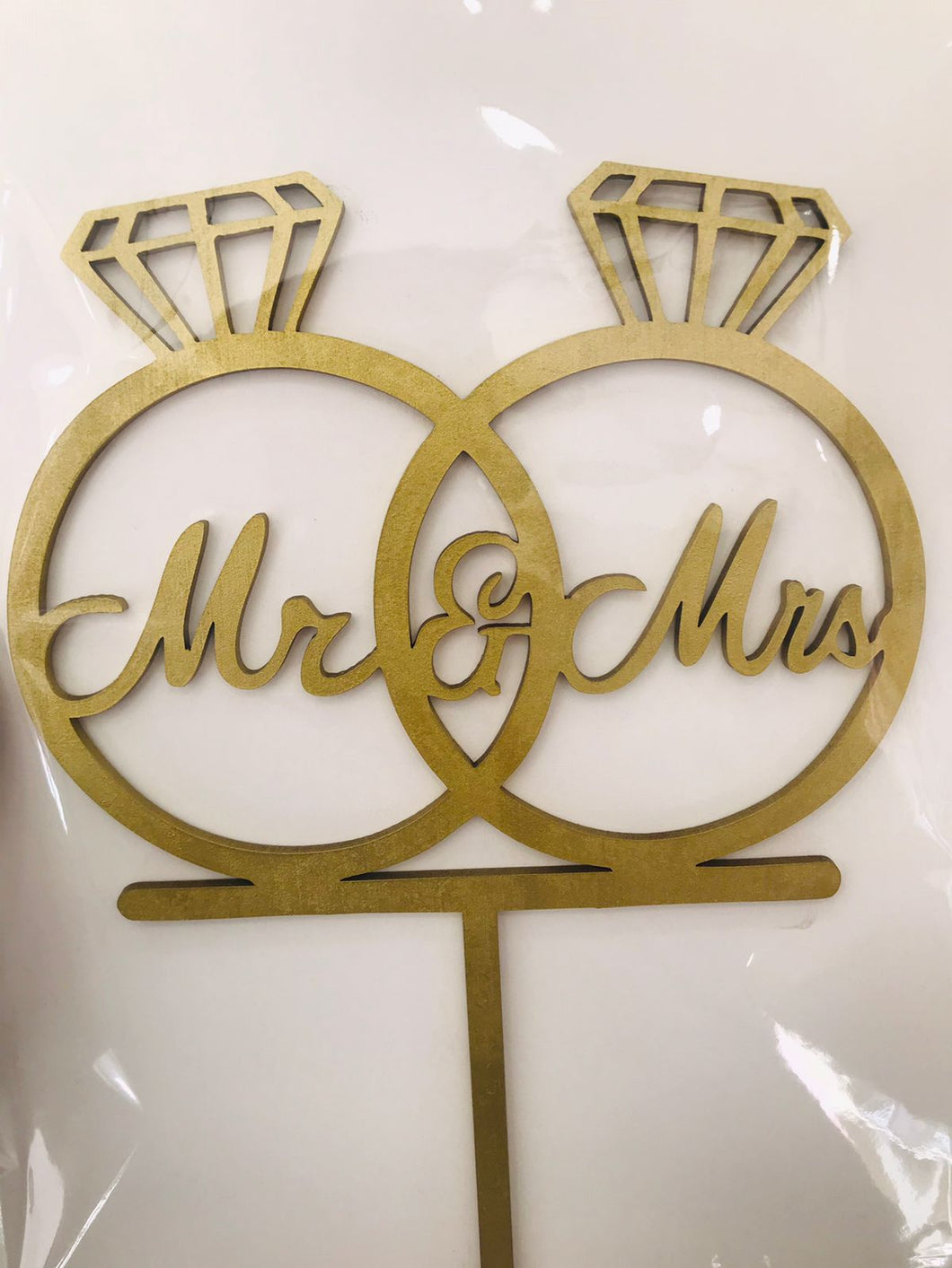 Cake Topper Dorado Mr & Mrs Anillos