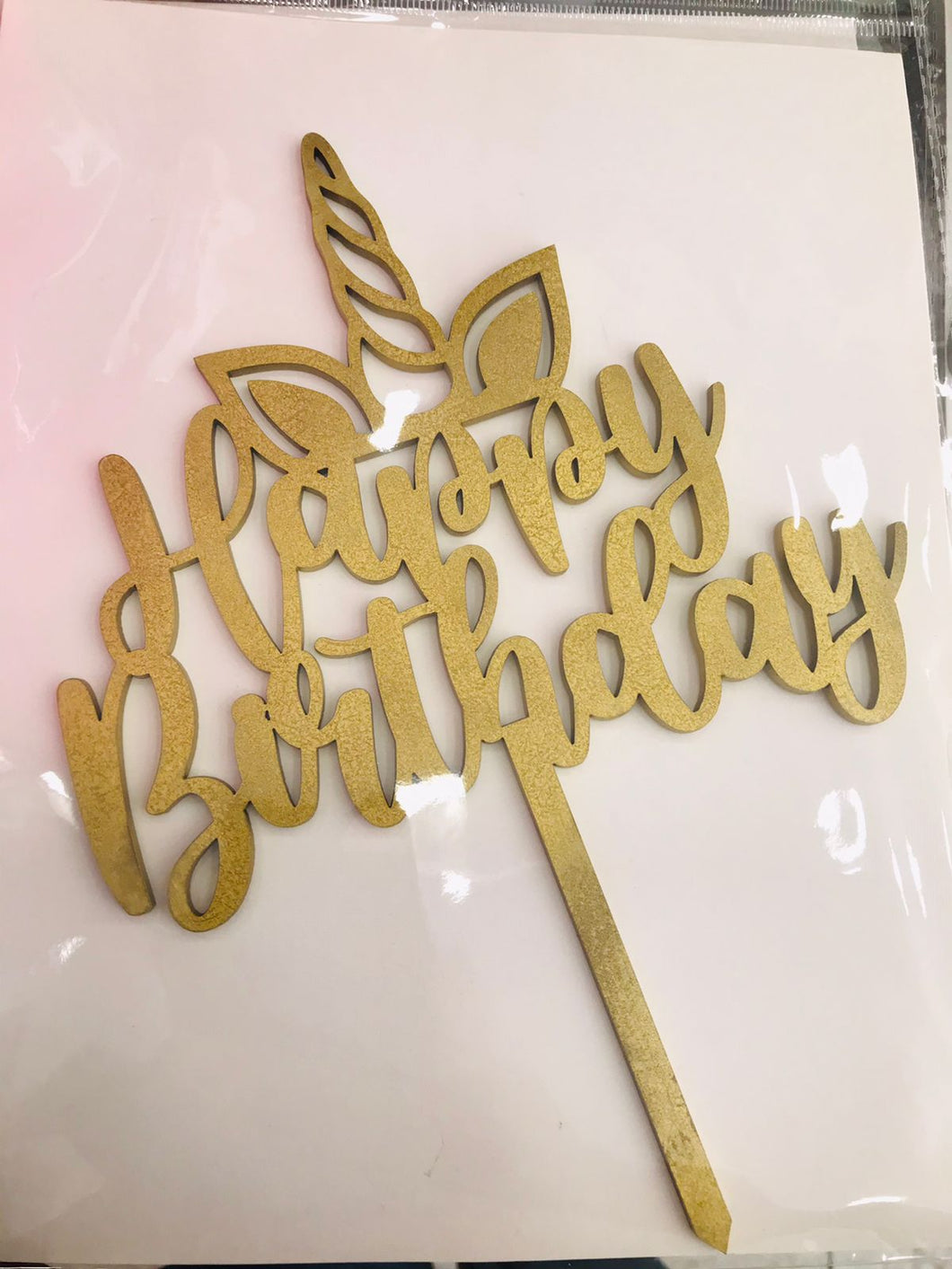 Cake Topper Dorado Happy Birthday Unicornio