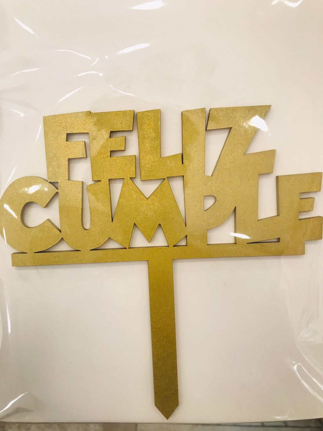 Cake Topper Dorado Feliz Cumple